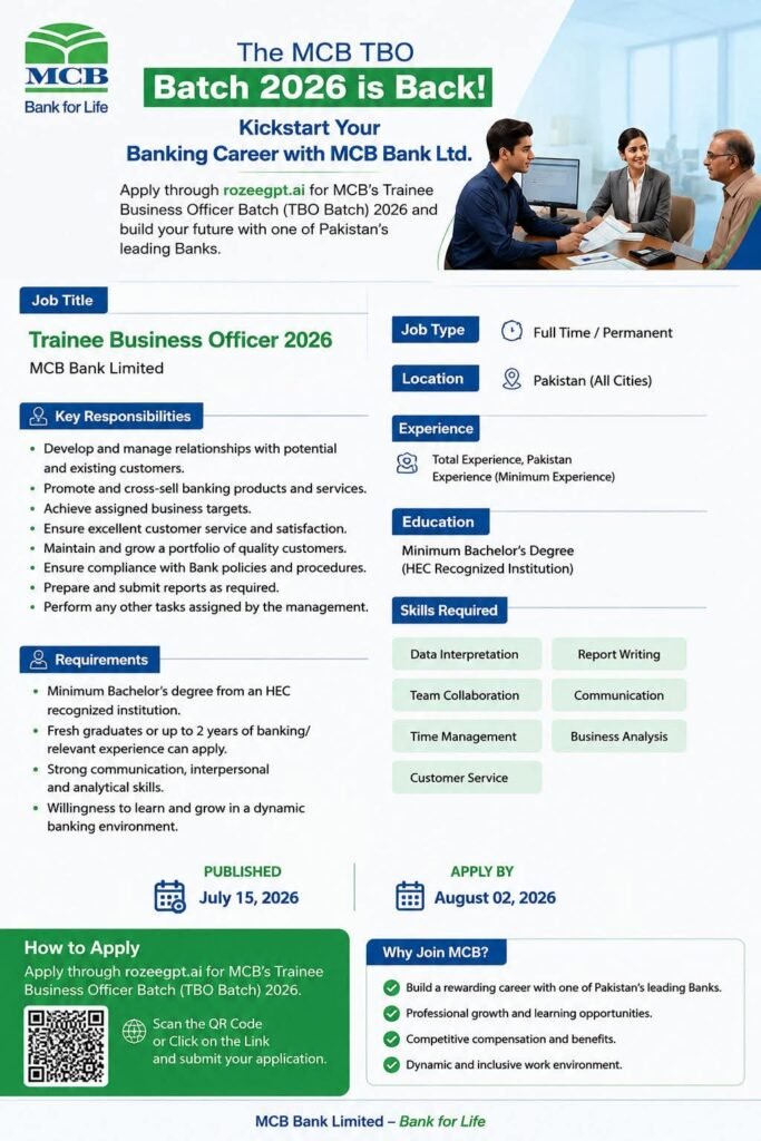 MCB Trainee Business Officer Jobs 2026