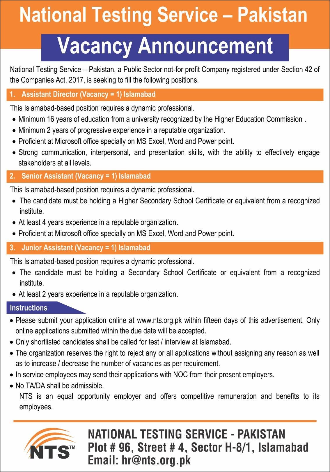 National Testing Service – Pakistan Jobs 2026