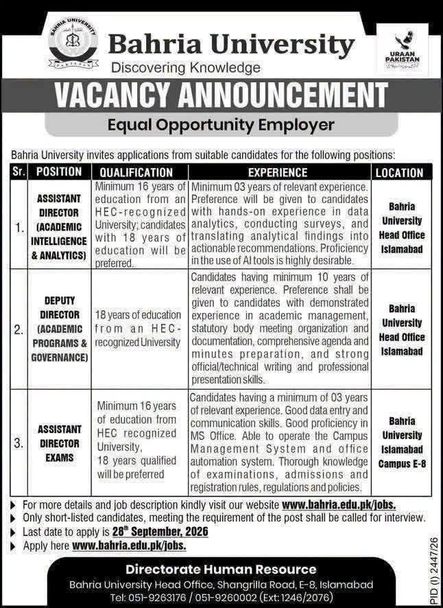 Directorate Human Resource Jobs 2026