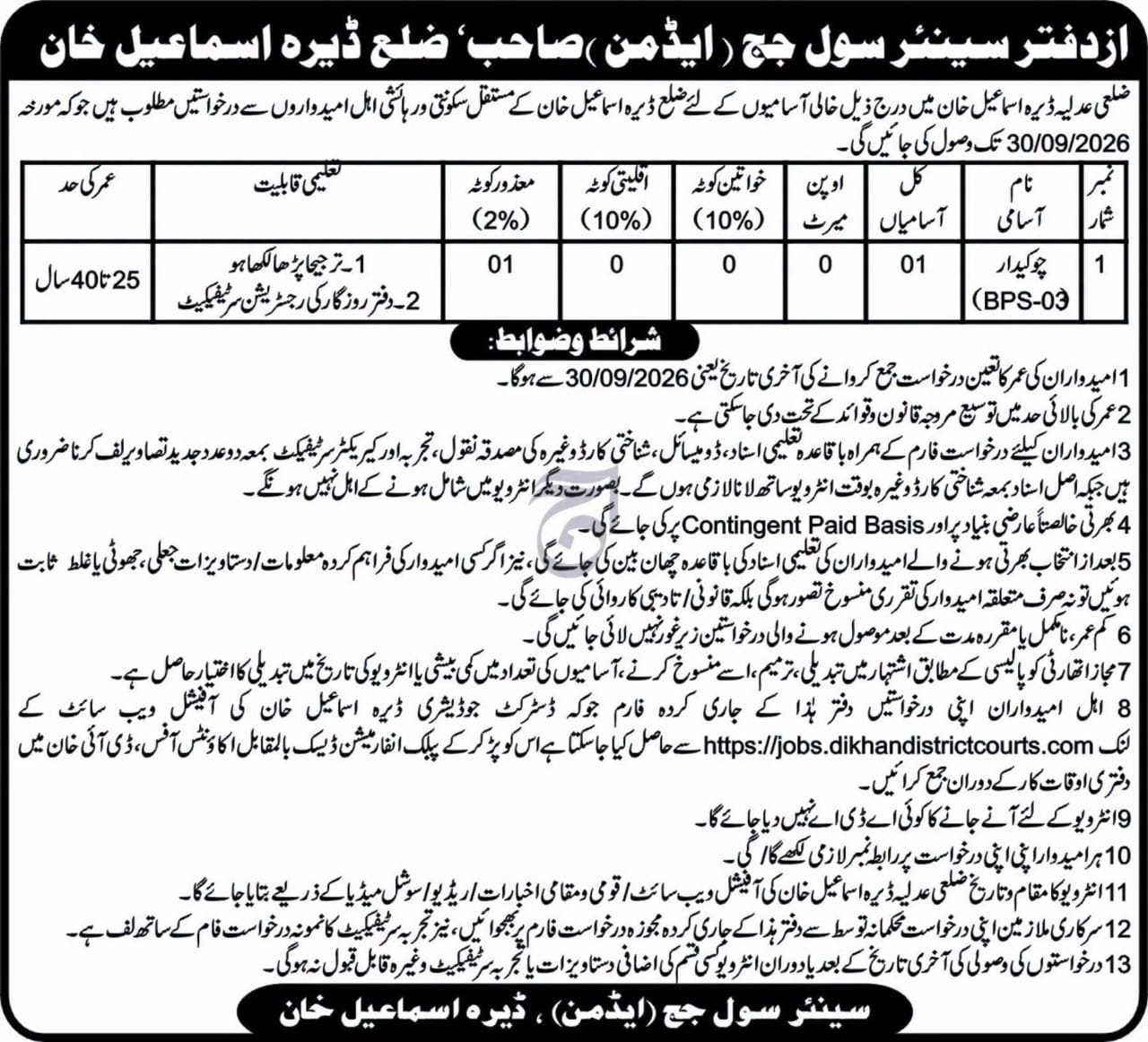 Senior Civil Judge (Admin), DI Khan Jobs 2026