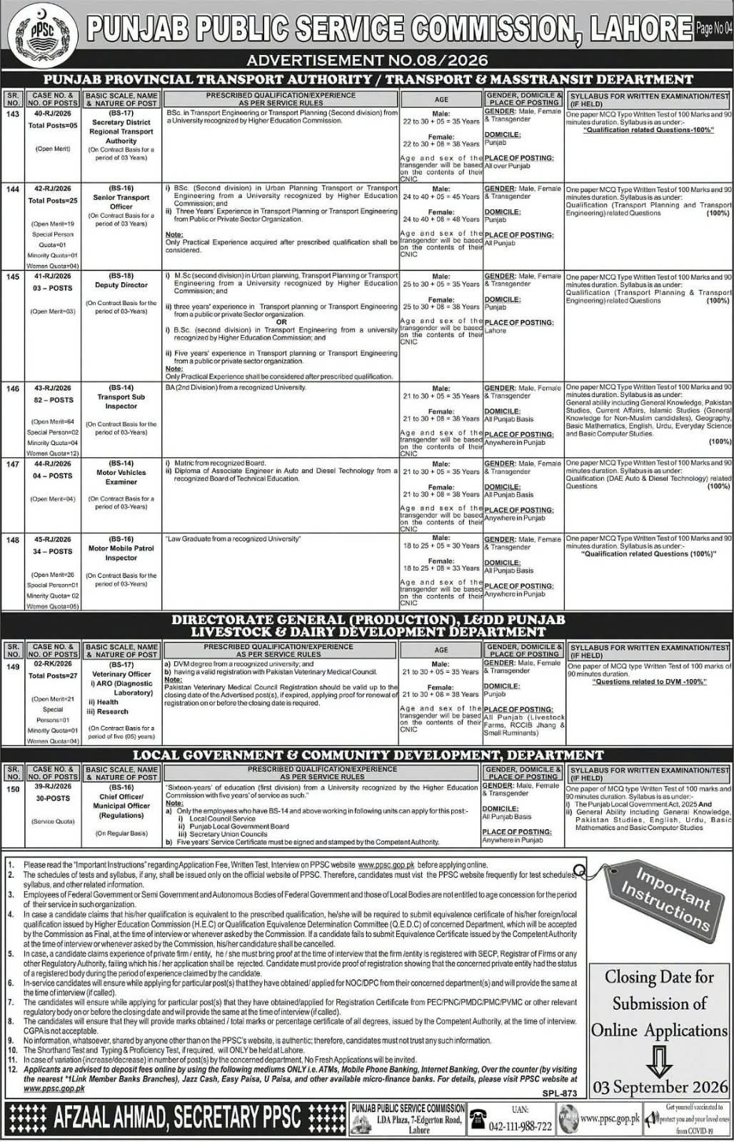 Punjab Provincial Transport Authority Jobs 2026
