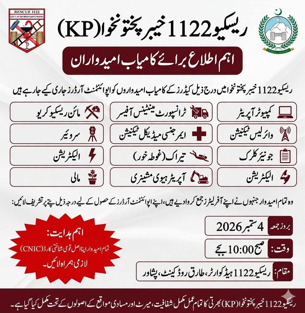 Rescue 1122 Khyber Pakhtunkhwa Jobs 2026