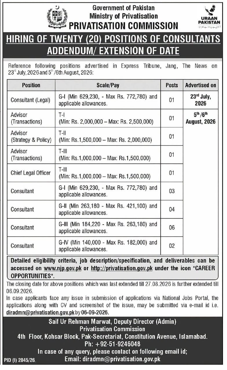 Privatisation Commission Jobs 2026