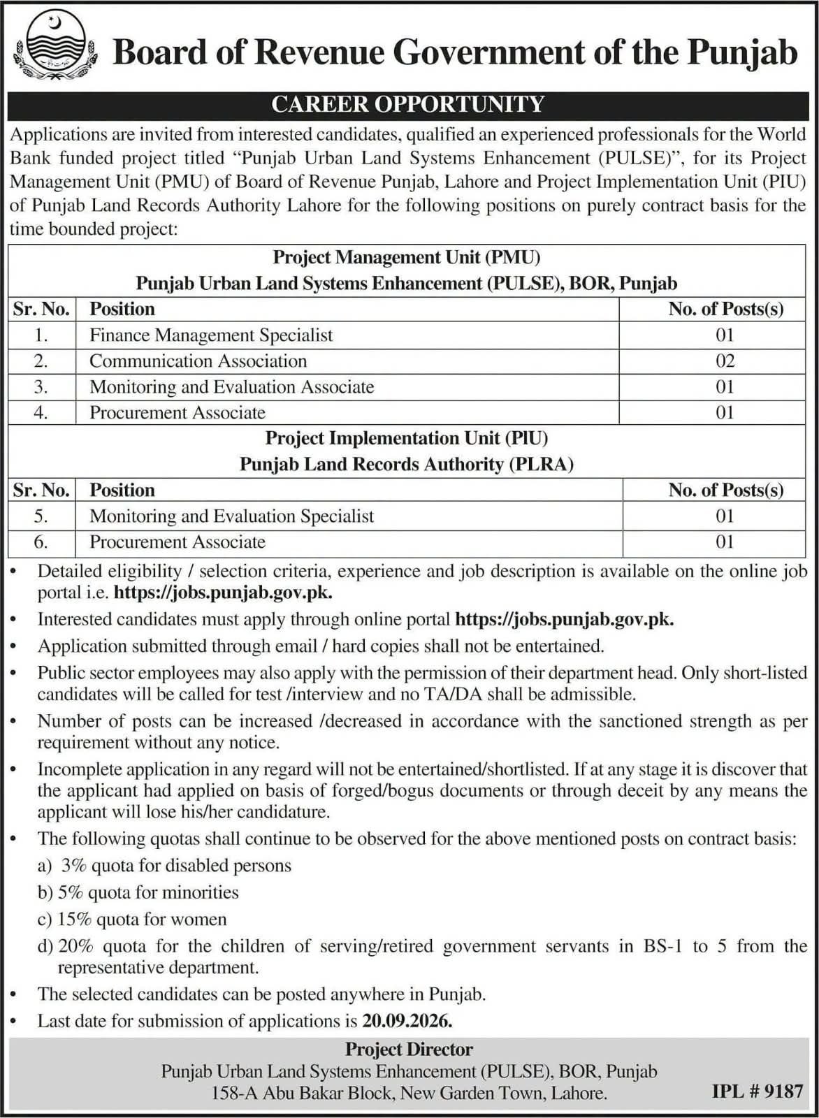 Board of Revenue, Government of Punjab Jobs 2026