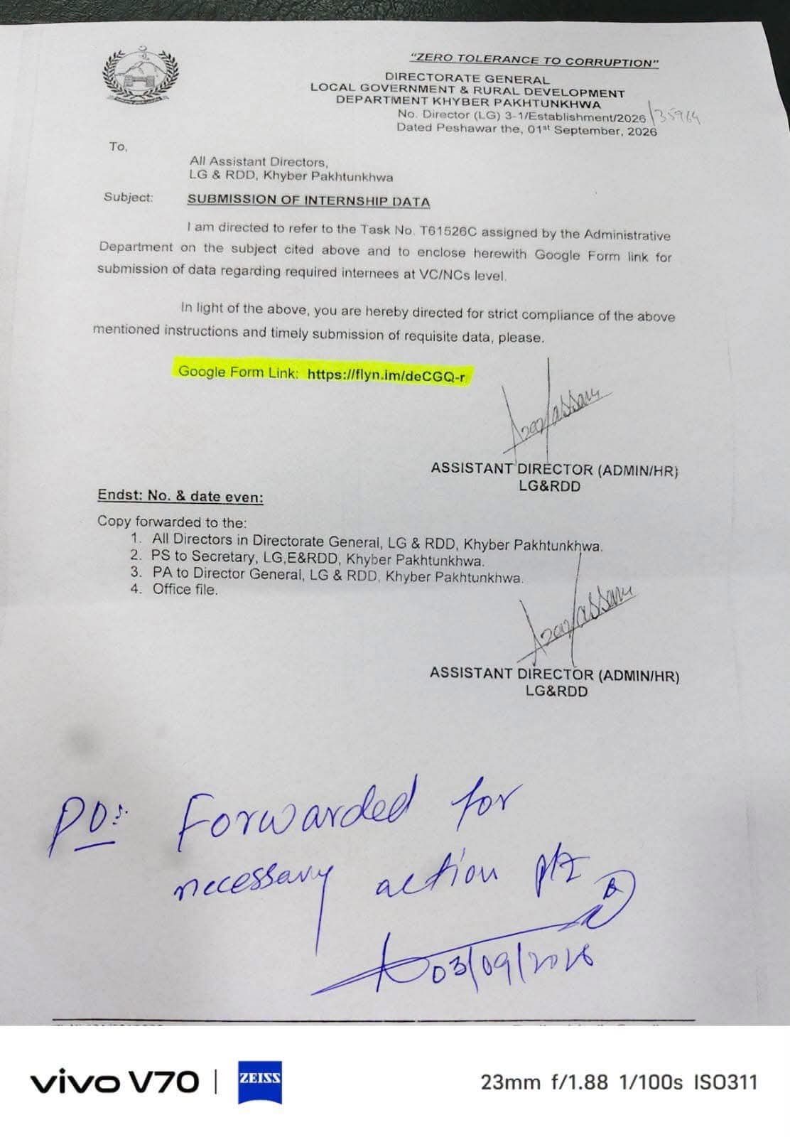 Submission of Internship Data