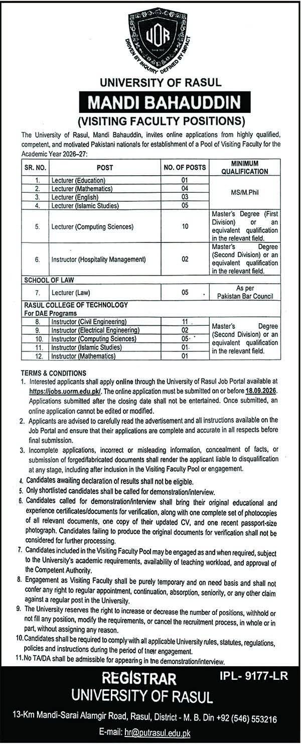 University of Rasul Jobs 2026