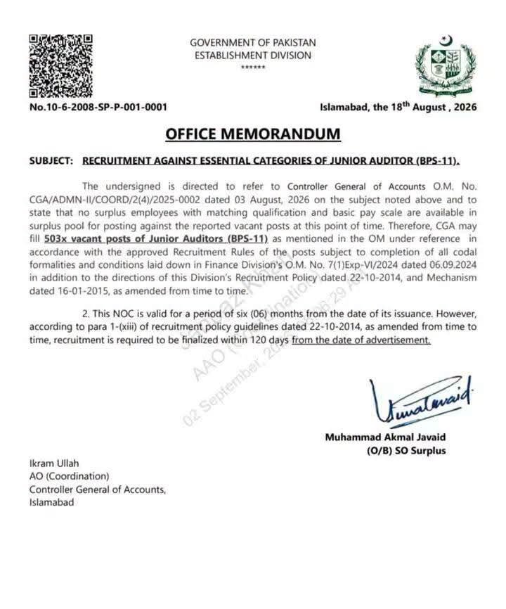 CGA Jobs 2026 1,024 Senior Auditor and Junior Auditor Vacancies Expected