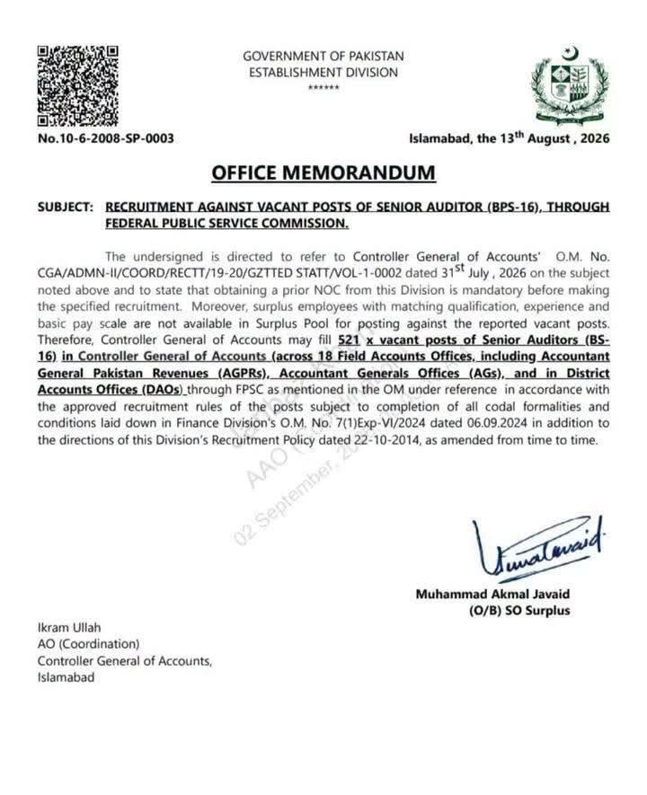 CGA Jobs 2026 1,024 Senior Auditor and Junior Auditor Vacancies Expected