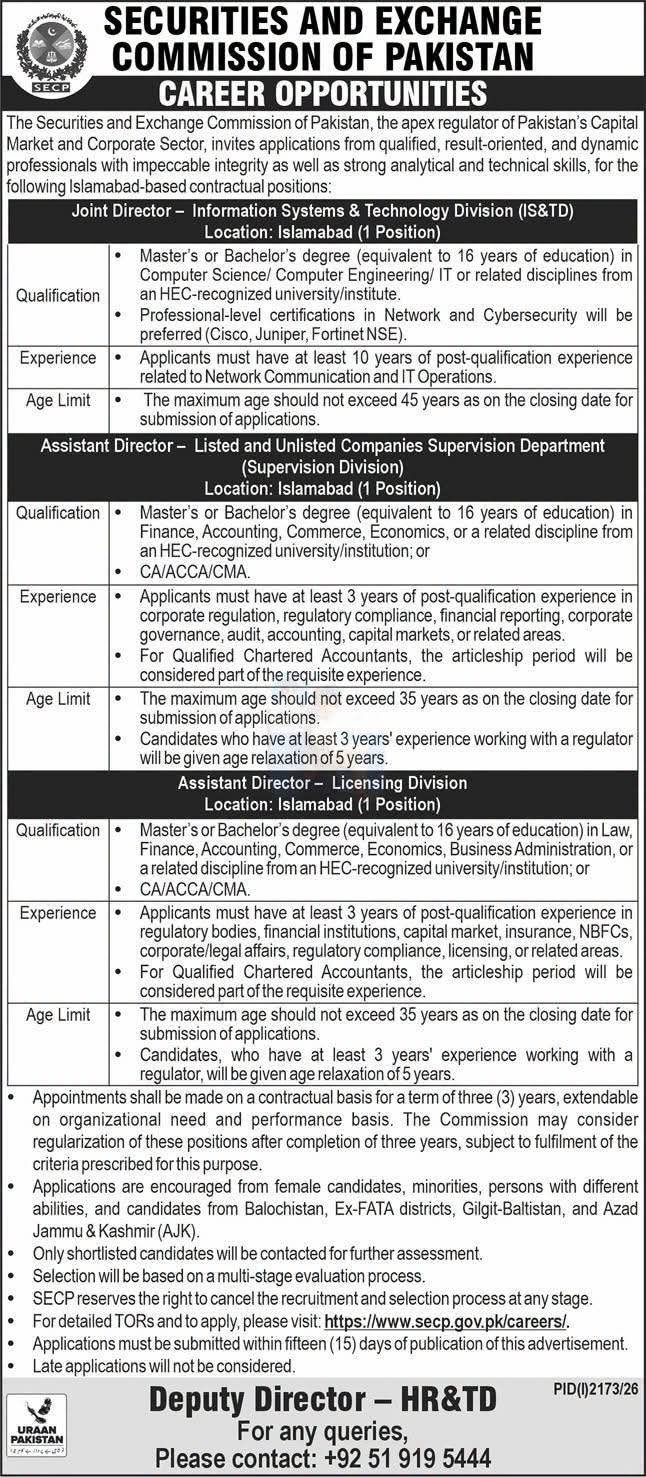 Securities and Exchange Commission of Pakistan Jobs 2026