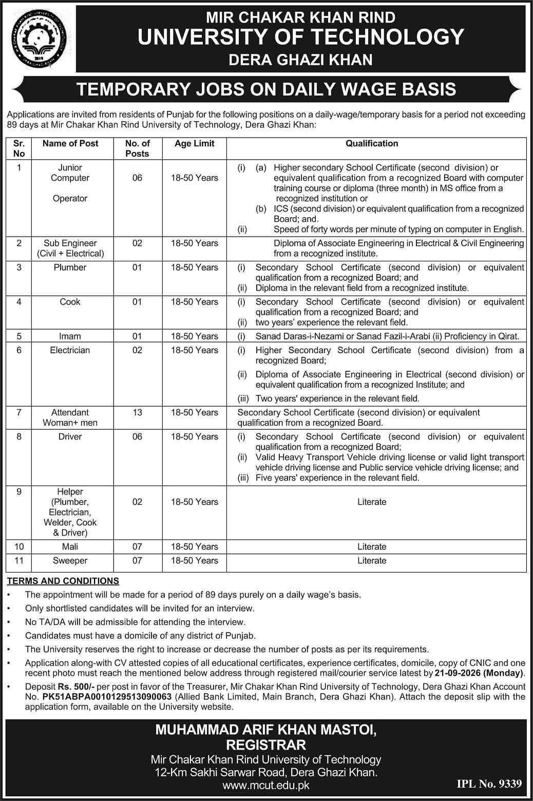 Mir Chakar Khan Rind University of Technology Jobs 2026