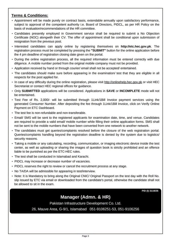 Pakistan Infrastructure Development Company Limited PIDCL Jobs 2026 – Apply Online