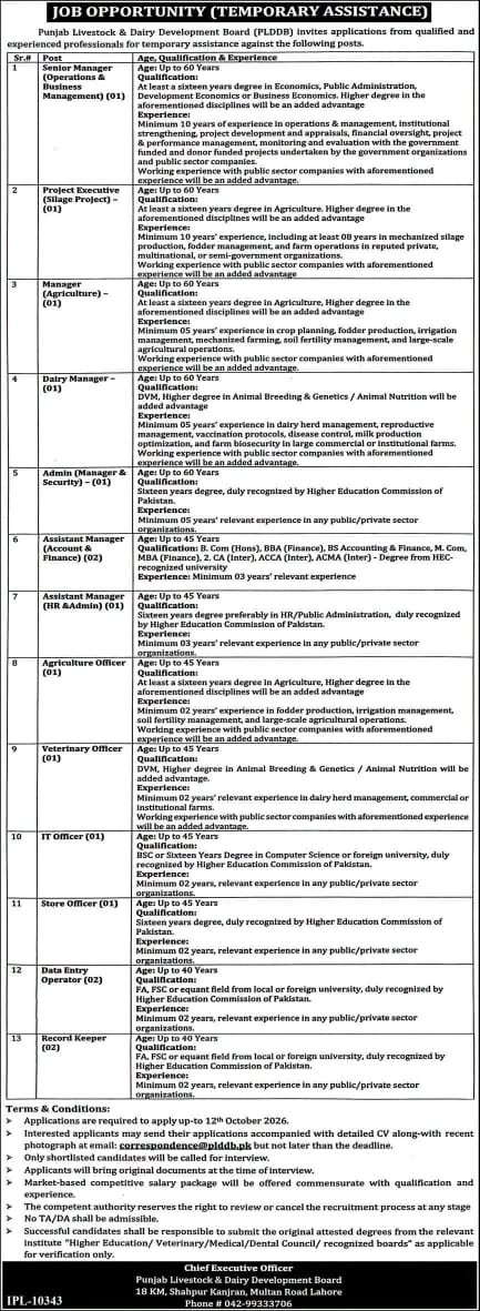 Punjab Livestock & Dairy Development Board Jobs 2026