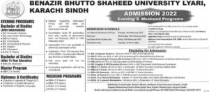 Benazir Bhutto Shaheed University Lyari Admission 2023 