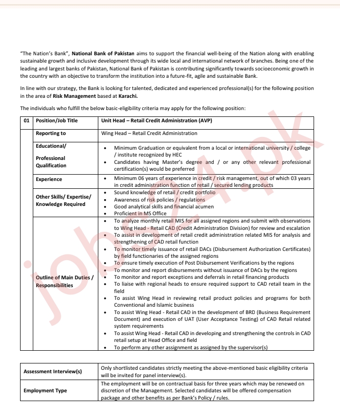 National bank of Pakistan latest jobs 2025