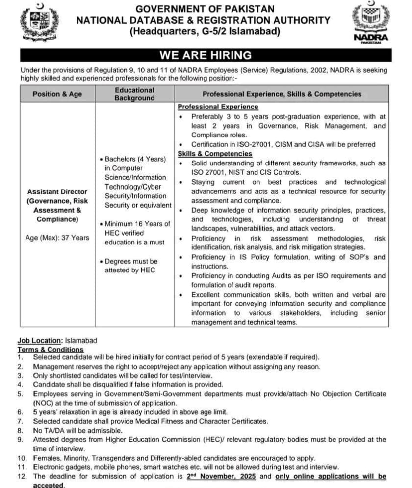 nadra jobs 2025