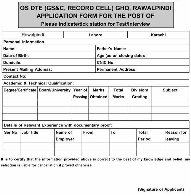 pak army genral headquarters application form