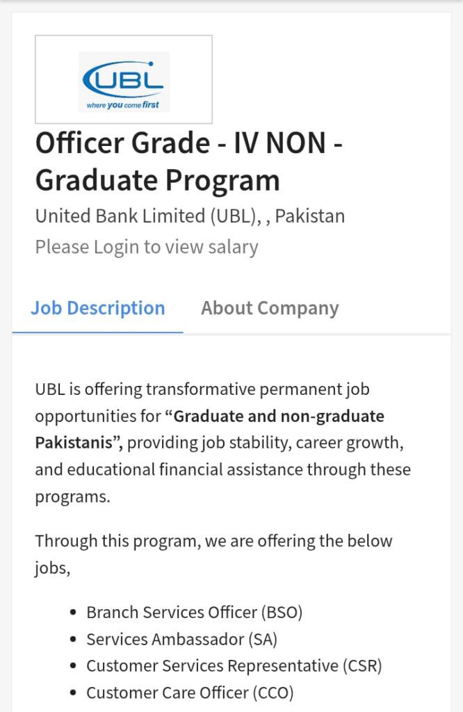 ubl iv non graduate programe apply online