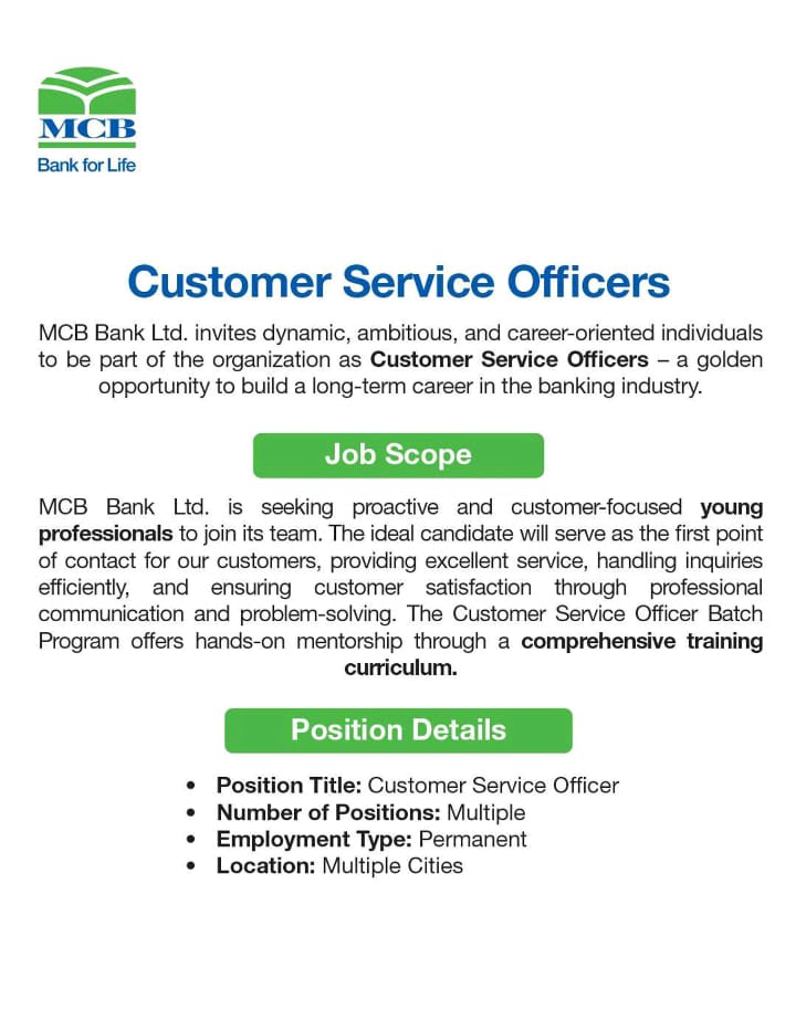mcb bank customer service officers