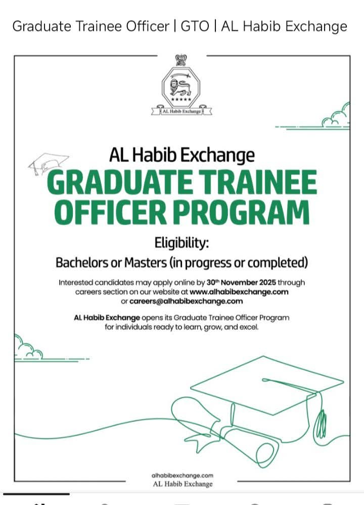 GRADUATE TRAINEE OFFICER PROGRAM IN AL HABIB EXCHANGE