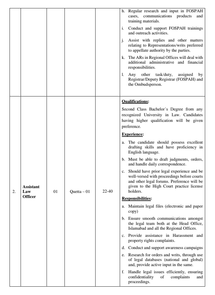 FEDERAL OMBUDSPERSON SECRETARIAT FOSPAH latest jobs 2025