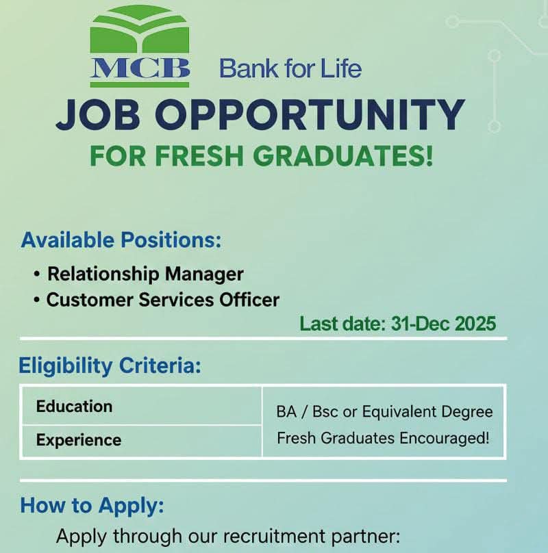 mcb bank limited jobs for fresh graduate apply now
