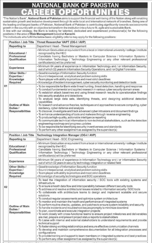 national bank of pakistan NBP jobs 2026