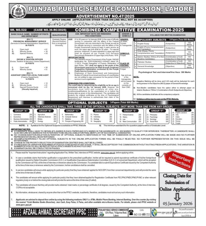 punjab public service commission ppsc latest jobs 2026
