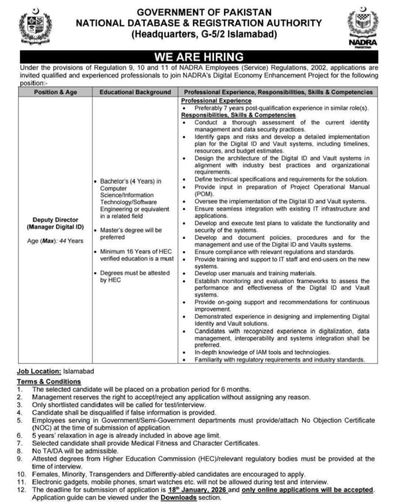 nadra national database registration authority jobs 2026
