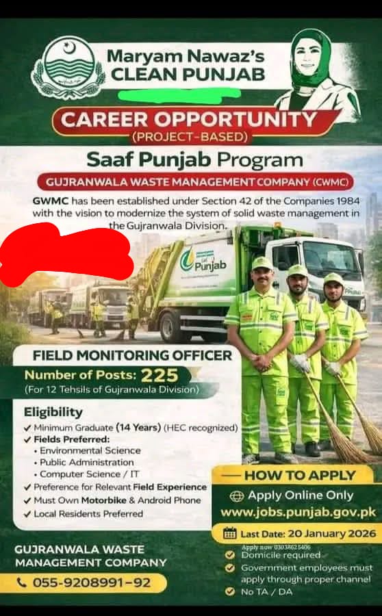 Gujranwala waste management company jobs 2026