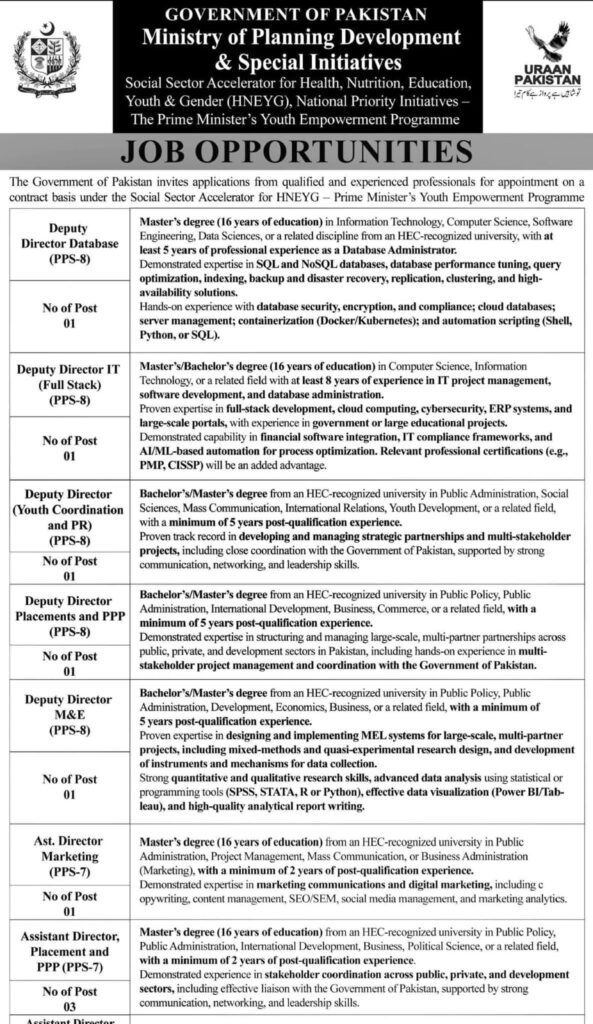 ministry of planning development and special initiatives jobs 2026