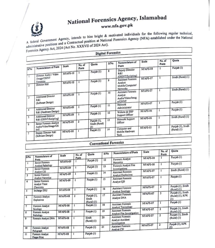 National Forensics Agency (NFA) jobs 2026