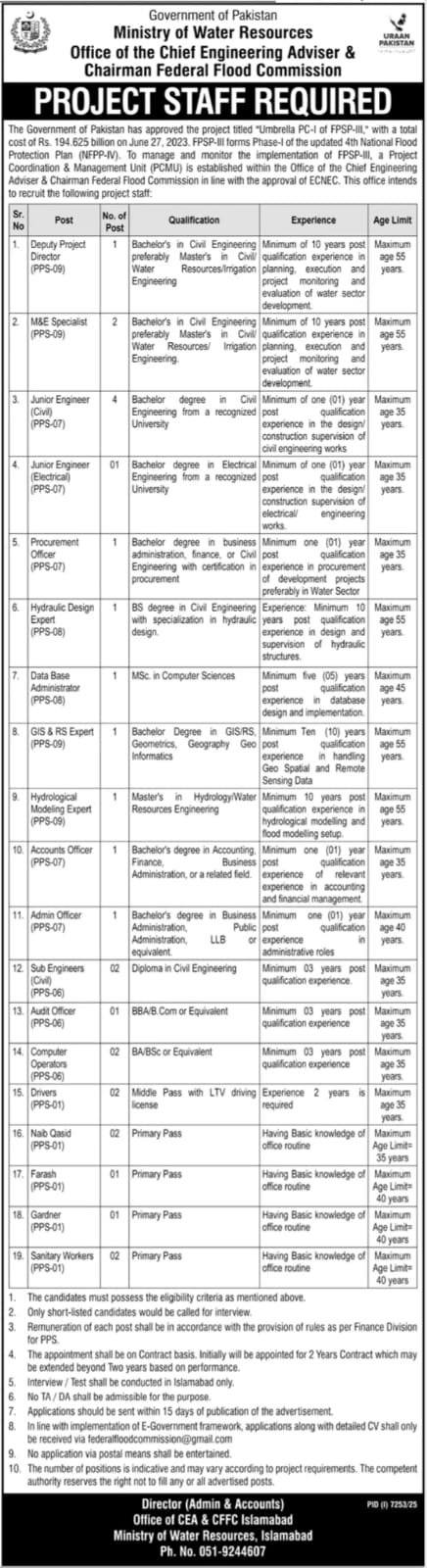 Ministry of Water Resources Islamabad Jobs 2026