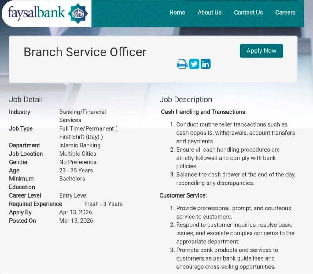 Faysal Bank Jobs 2026