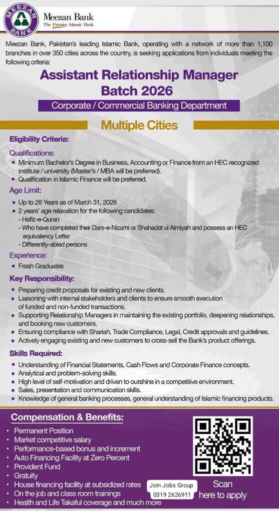 Meezan Bank Corporate / Commercial Banking Department Jobs 2026