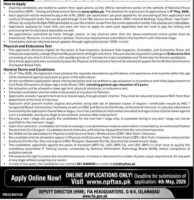 FIA Jobs 2026 Online Apply