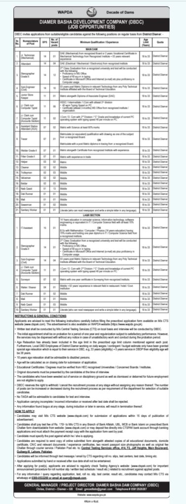 WAPDA Diamer Basha Dam Jobs 2026
