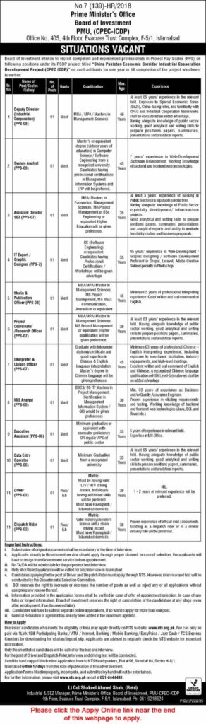 Prime Minister Office Board of Investment Jobs