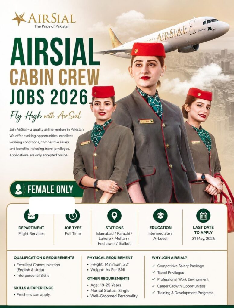 pply for Flight Services Jobs 2026 at AirSial. Check eligibility criteria, salary, benefits, vacancies, and online apply process before deadline.