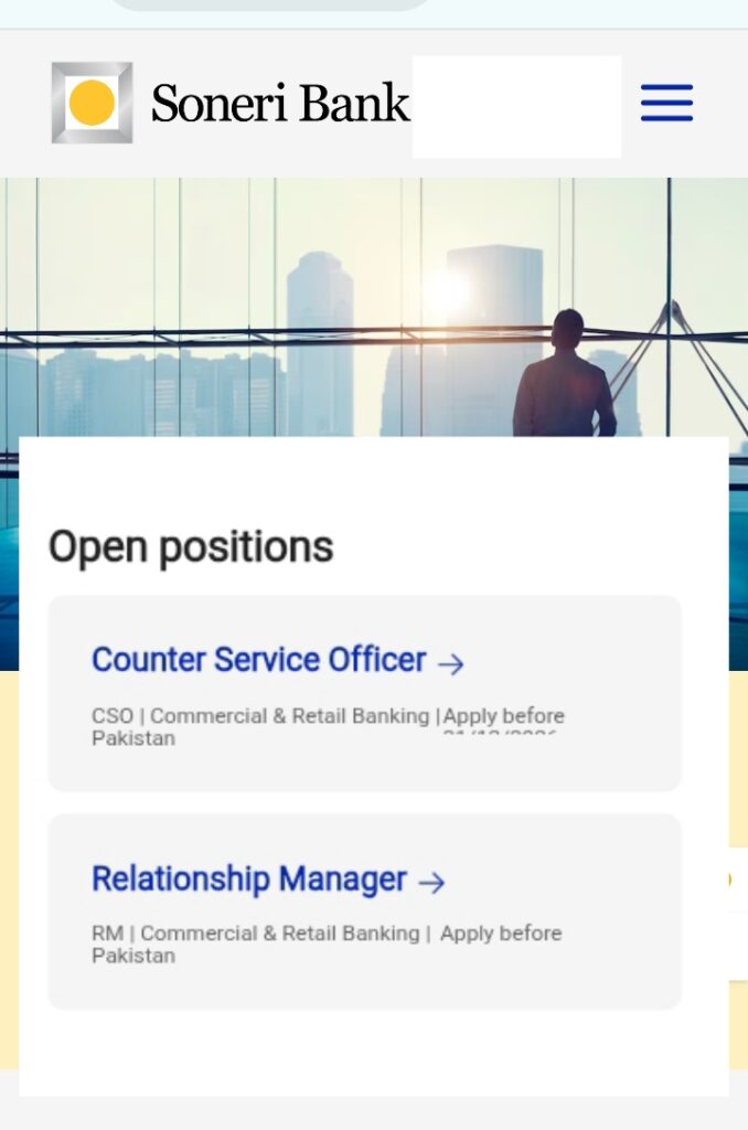 Apply for Soneri Bank Jobs 2026 in Pakistan. Latest CSO and Relationship Manager vacancies. Apply online before 31 December 2026.