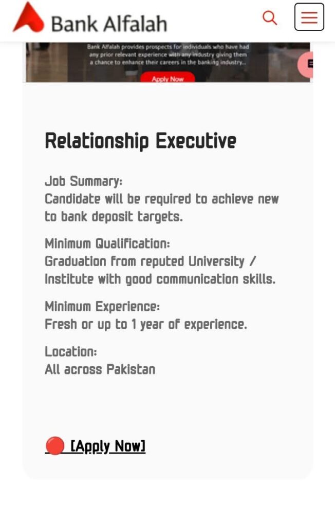 Bank Alfalah Jobs 2026 – Apply Online