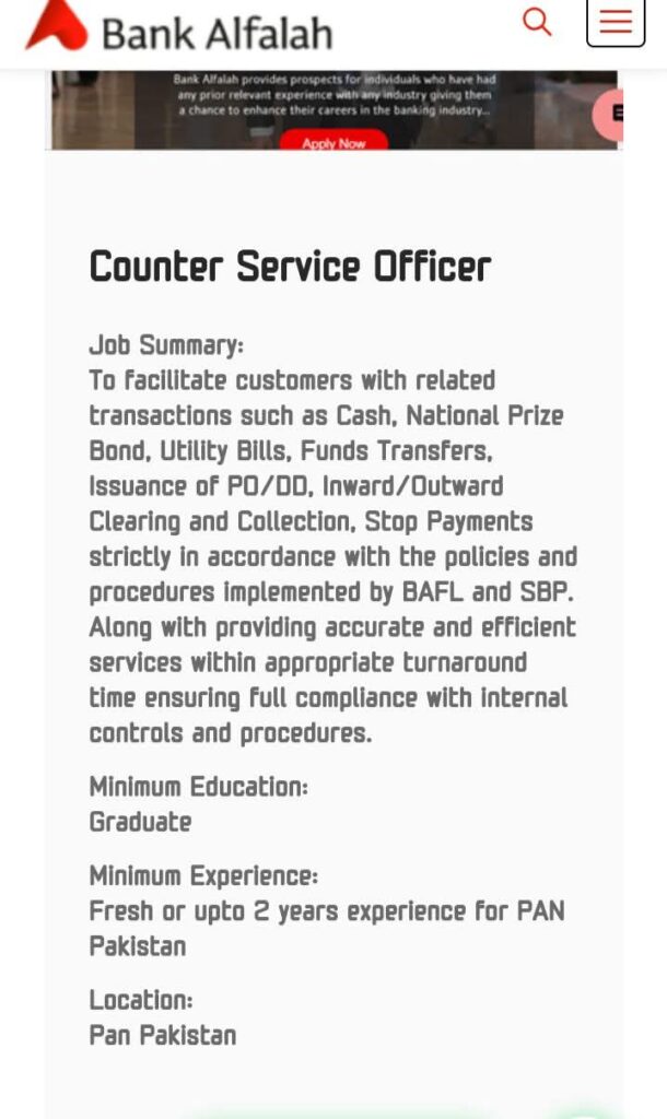 Bank Alfalah Jobs 2026 – Apply Online