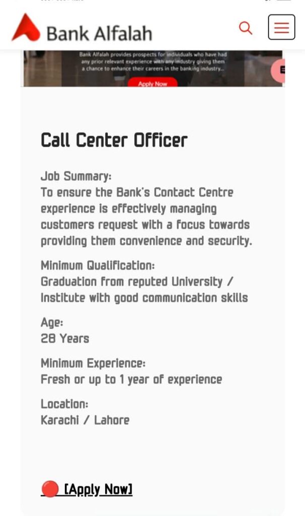 Bank Alfalah Jobs 2026 – Apply Online
