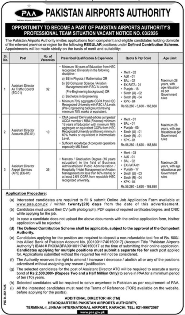 Pakistan Airports Authority Jobs 2026