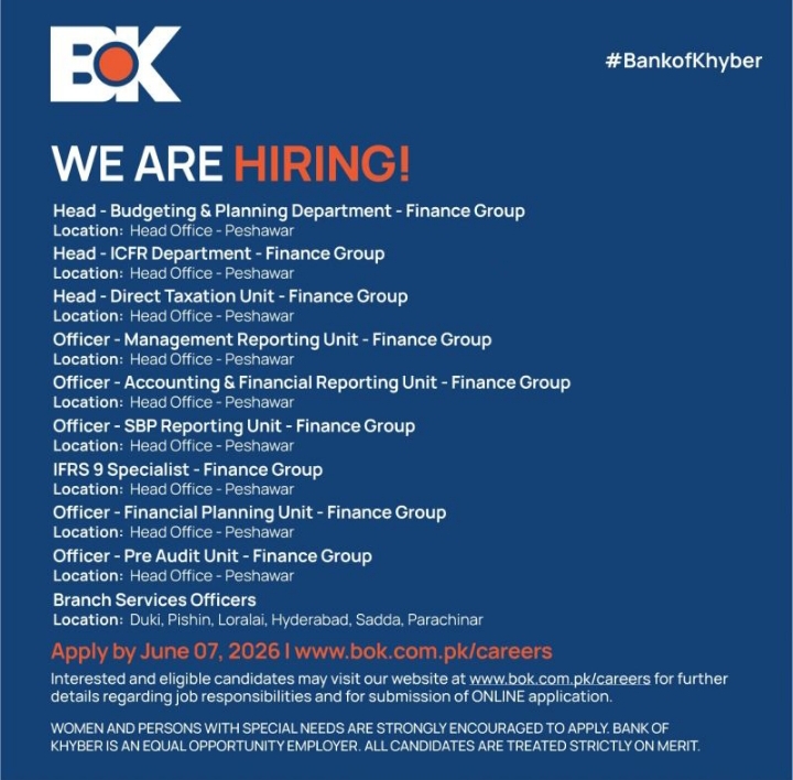 Apply for Bank of Khyber Finance Group Jobs 2026 online. Get attractive salary packages, career growth, and permanent banking jobs in Pakistan.