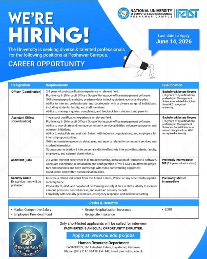 FAST-NUCES Peshawar Jobs 2026 – A Great Career Opportunity