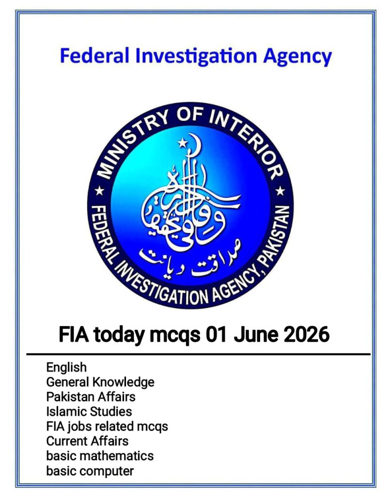FIA Jobs Preparation MCQs 01 June 2026 with Answers