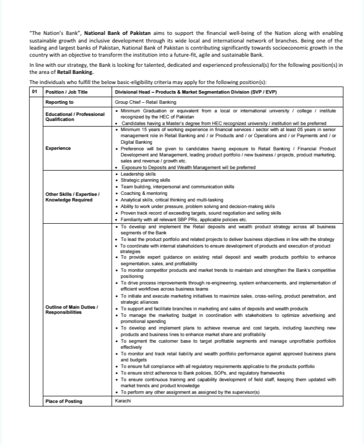 National Bank of Pakistan Jobs 2026