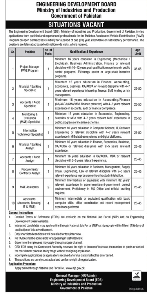 Engineering Development Board EDB Jobs 2026 Apply Online