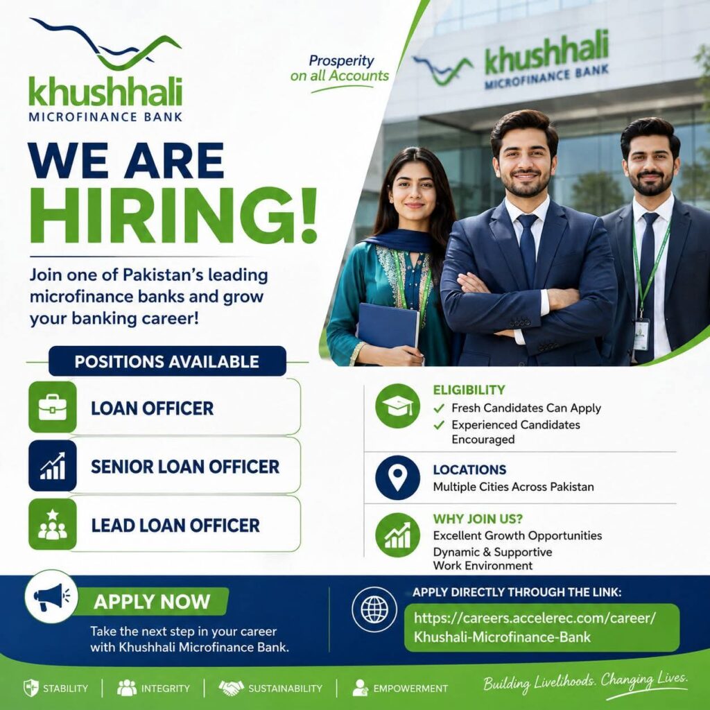 Apply for Khushhali Microfinance Bank Jobs 2026. Explore banking careers in Pakistan with growth, benefits, and opportunities. Apply online now today.