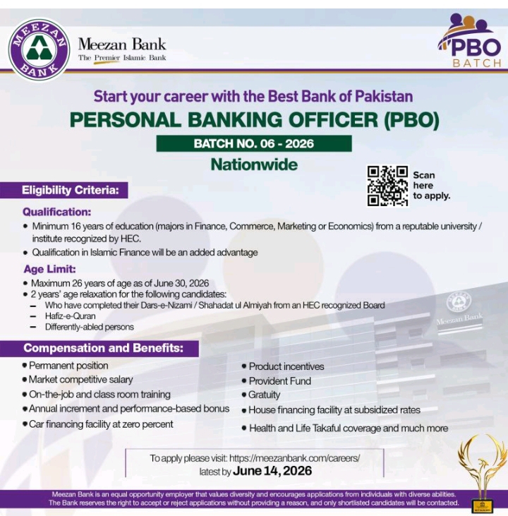 Looking for professional growth? Apply for Meezan Bank Jobs 2026 online. Check complete eligibility criteria, benefits, vacancies, and the step-by-step application process before the deadline.
